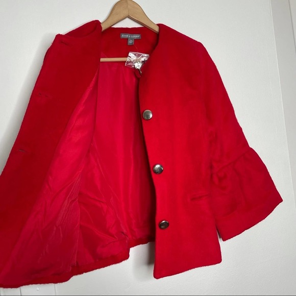 Jessica London Wool Button Down Jacket Bell Sleeve Red Coat - Picture 6 of 12